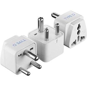 Type D Ceptics India Travel Plug Adapter for Pakistan Nepal Bangladesh - 3 Pack